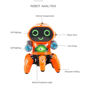 ربات کنترلی شش پا موزیکال و رقصنده نارنجی Dancing ROBOT on remote control RC music light orange -اسباب بازی